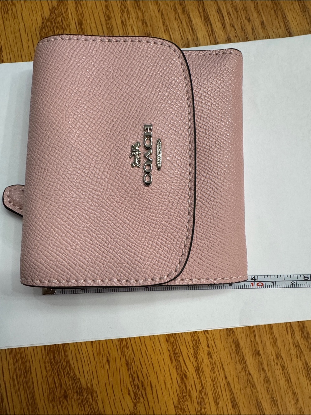 Coach Pebbled Leather Compact Wallet in Light Pink with Silver Logo - Picture 2 of 4